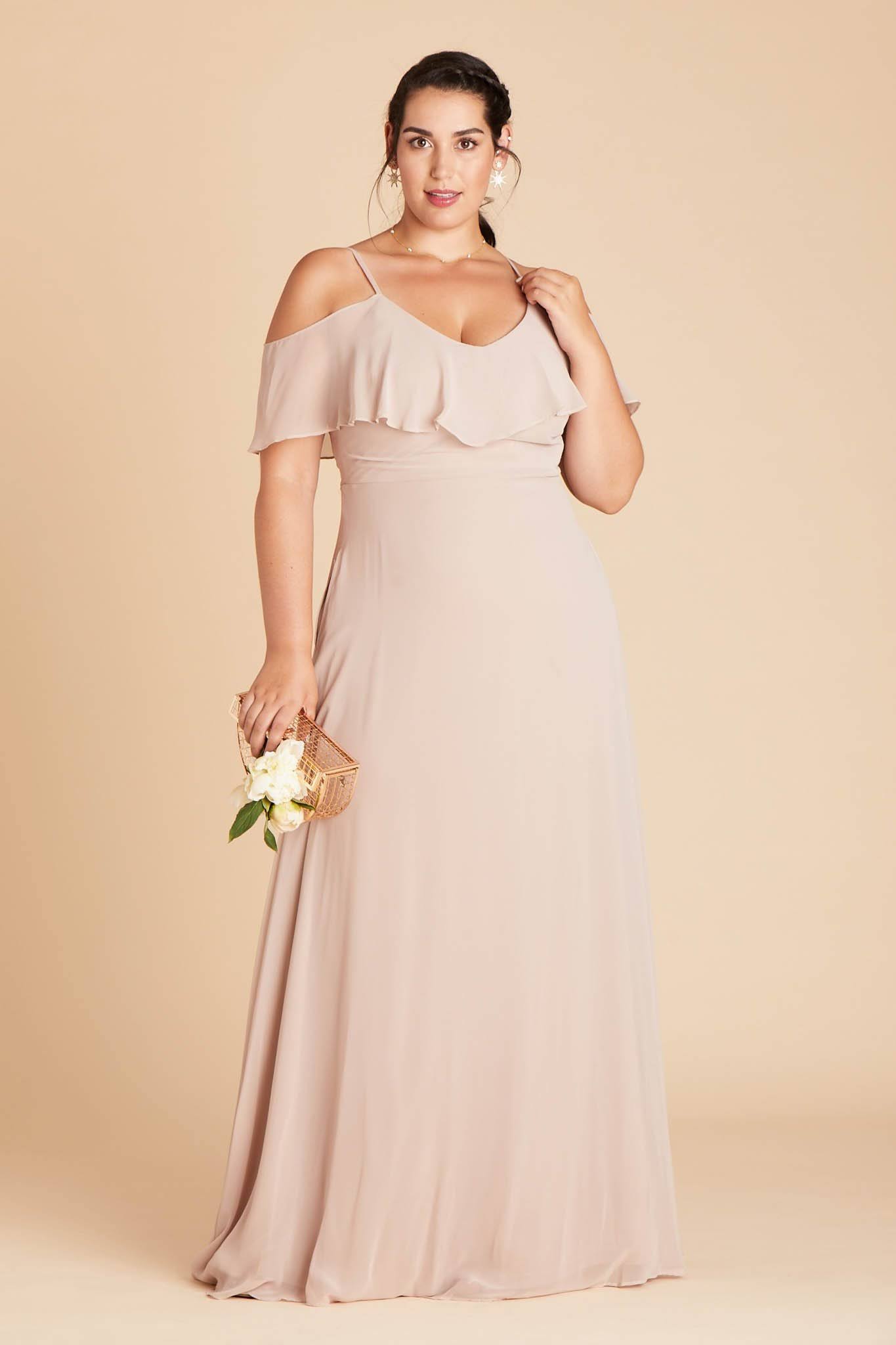 Birdy Grey Jane Plus Size Convertible Chiffon Bridesmaid Dress in Taupe 2x / Taupe / No Slit
