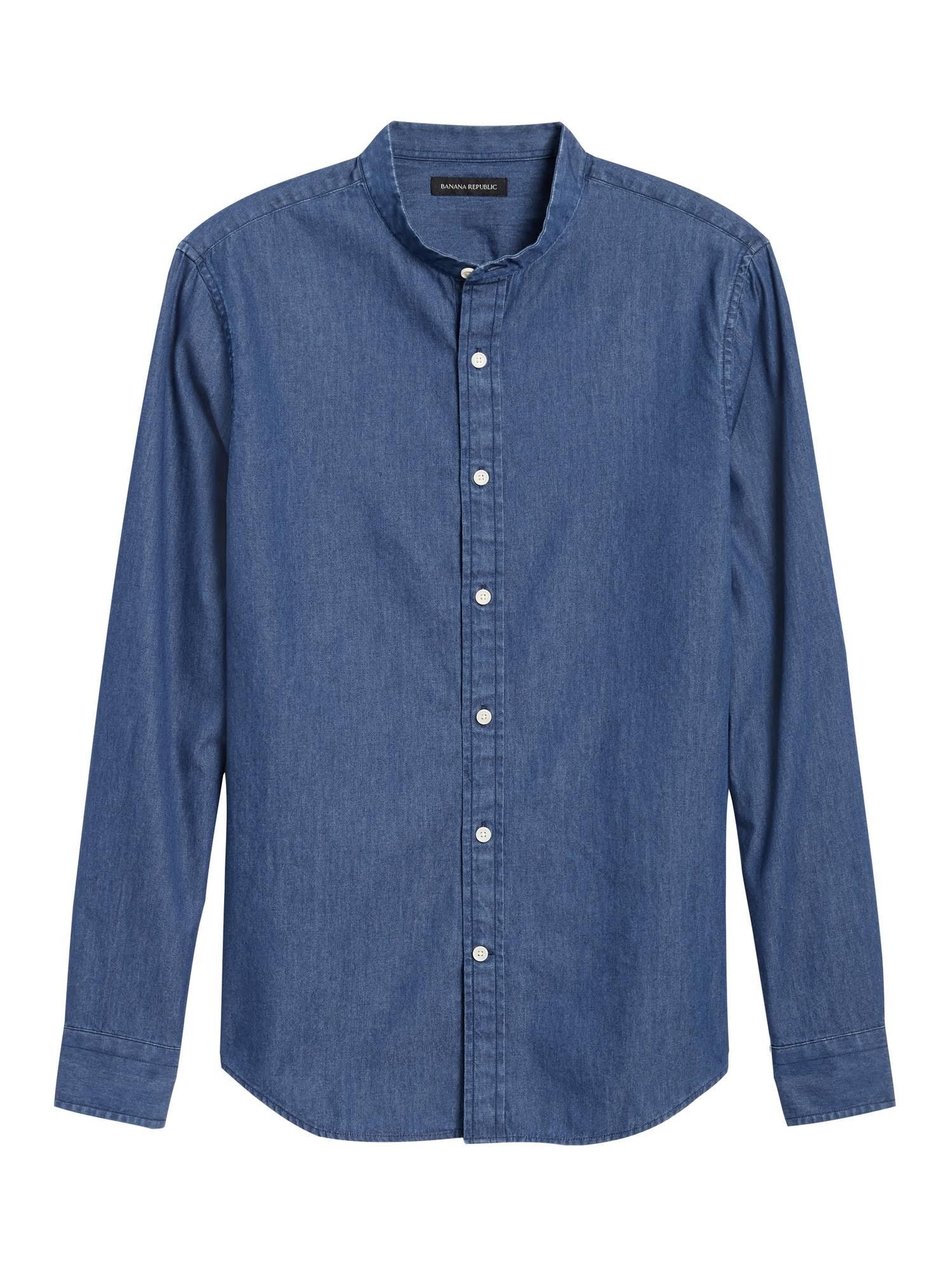 Banana Republic Men's Untucked Slim-Fit Chambray Shirt Denim Size S