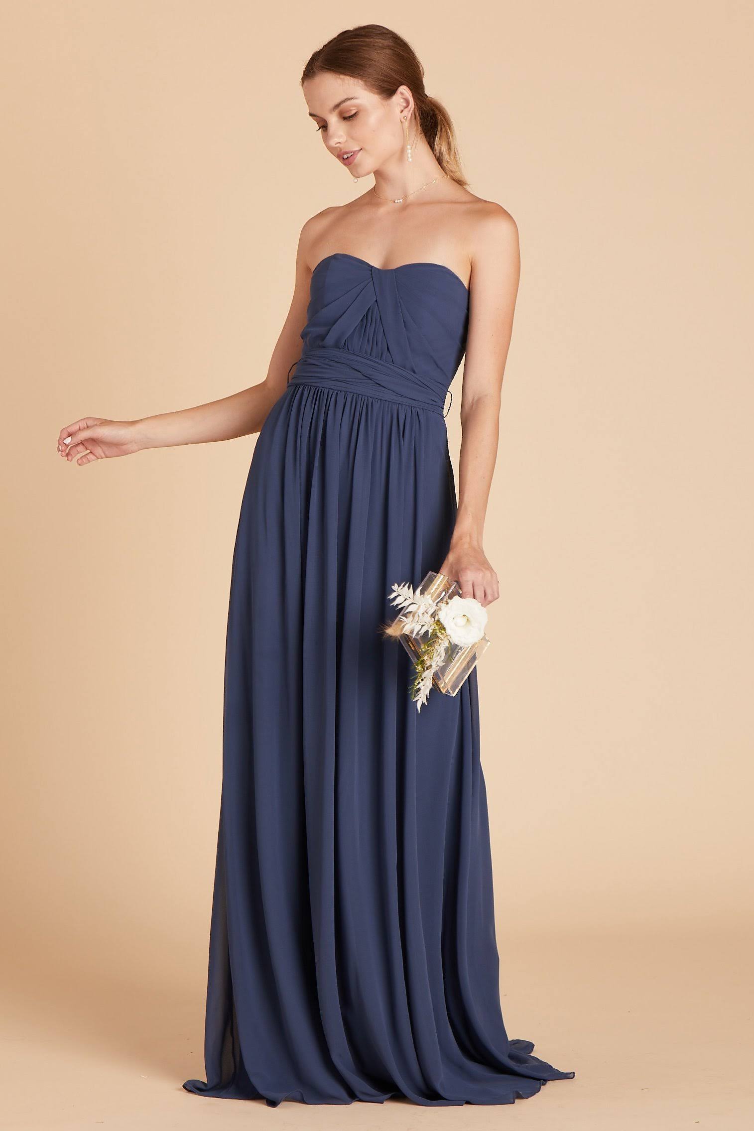 Birdy Grey Grace Convertible Chiffon Bridesmaid Dress in Slate Blue S / Slate Blue / No Slit