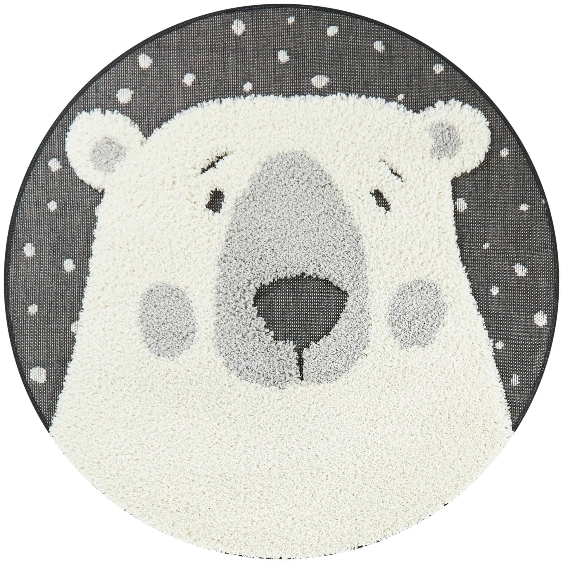 Mod-Tod Polar Bear Round Shag Kids Rug Animal Theme - 3&11x22 Round - White