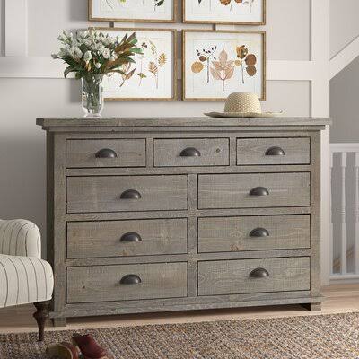 Lockridge 9 Drawer 66x22 W Solid Wood Dresser Birch LANE? Color: Weathered Gray