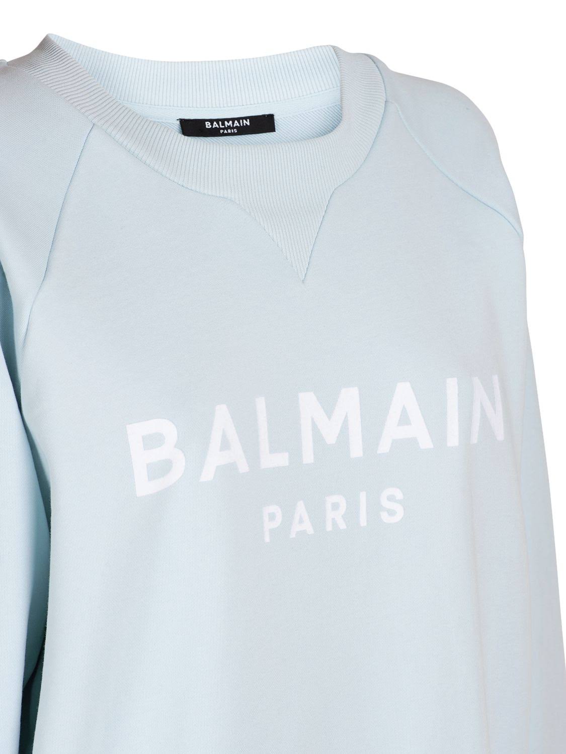 Balmain | Women Logo Printed Cotton Sweatshirt Light Blue/White M