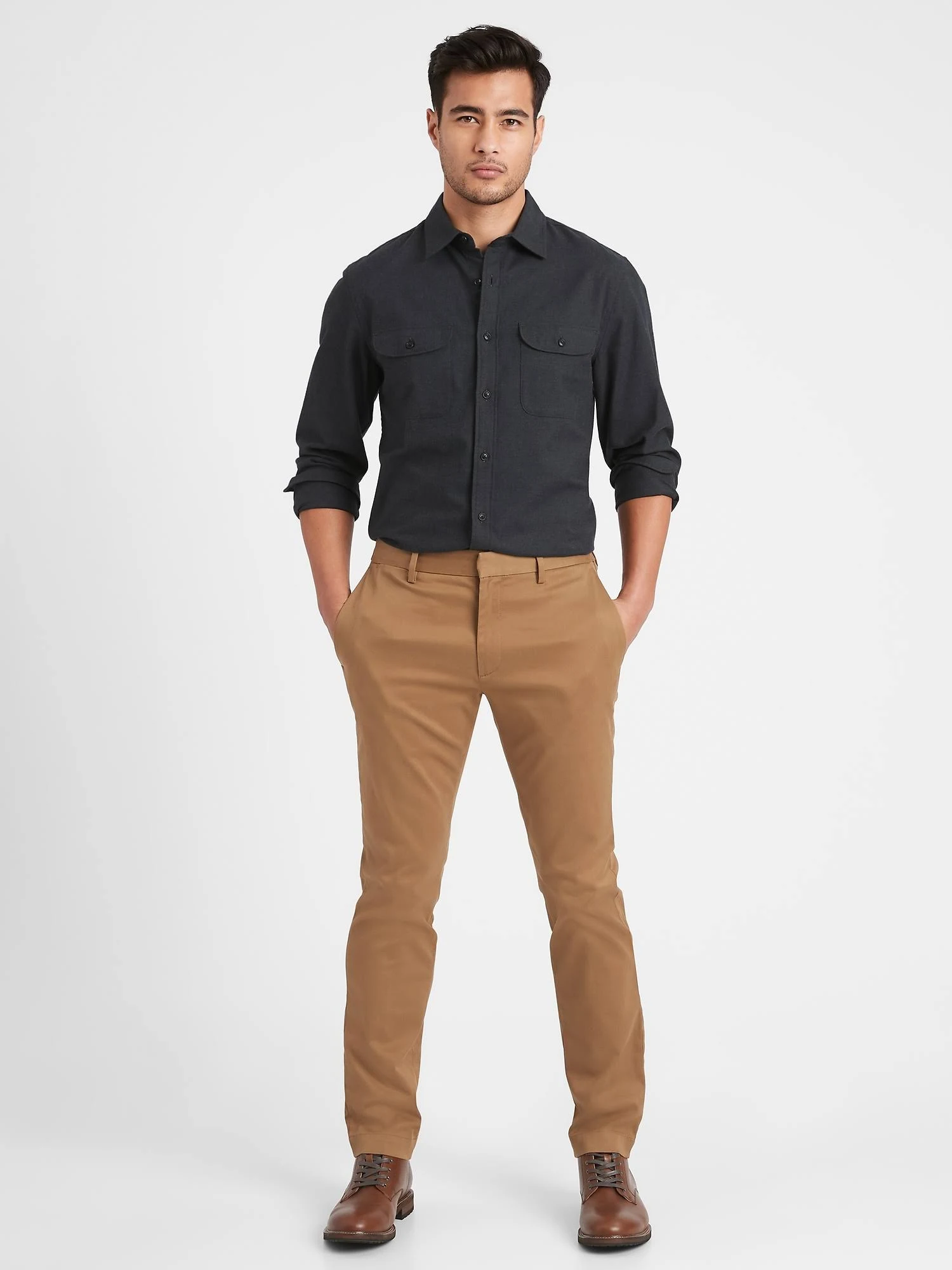 Banana Republic Men's Untucked Slim-Fit Flannel Shirt Charcoal Gray Size M