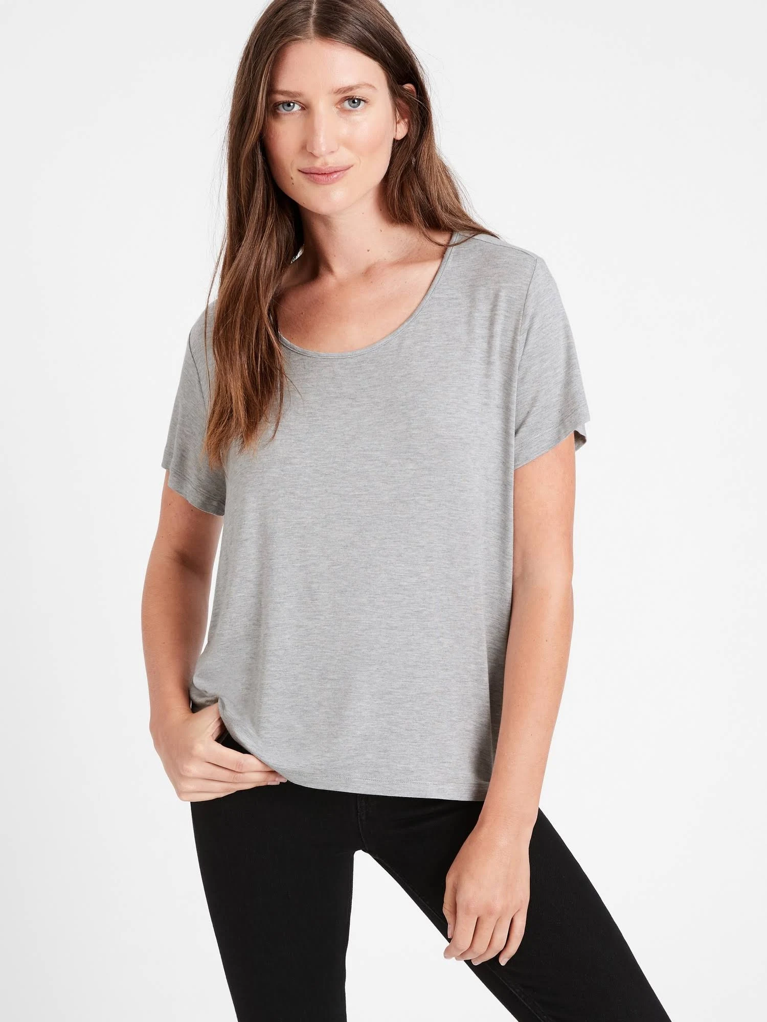 Banana Republic Women's Threadsoft Scoop-Neck T-Shirt Heather Gray Size XXL