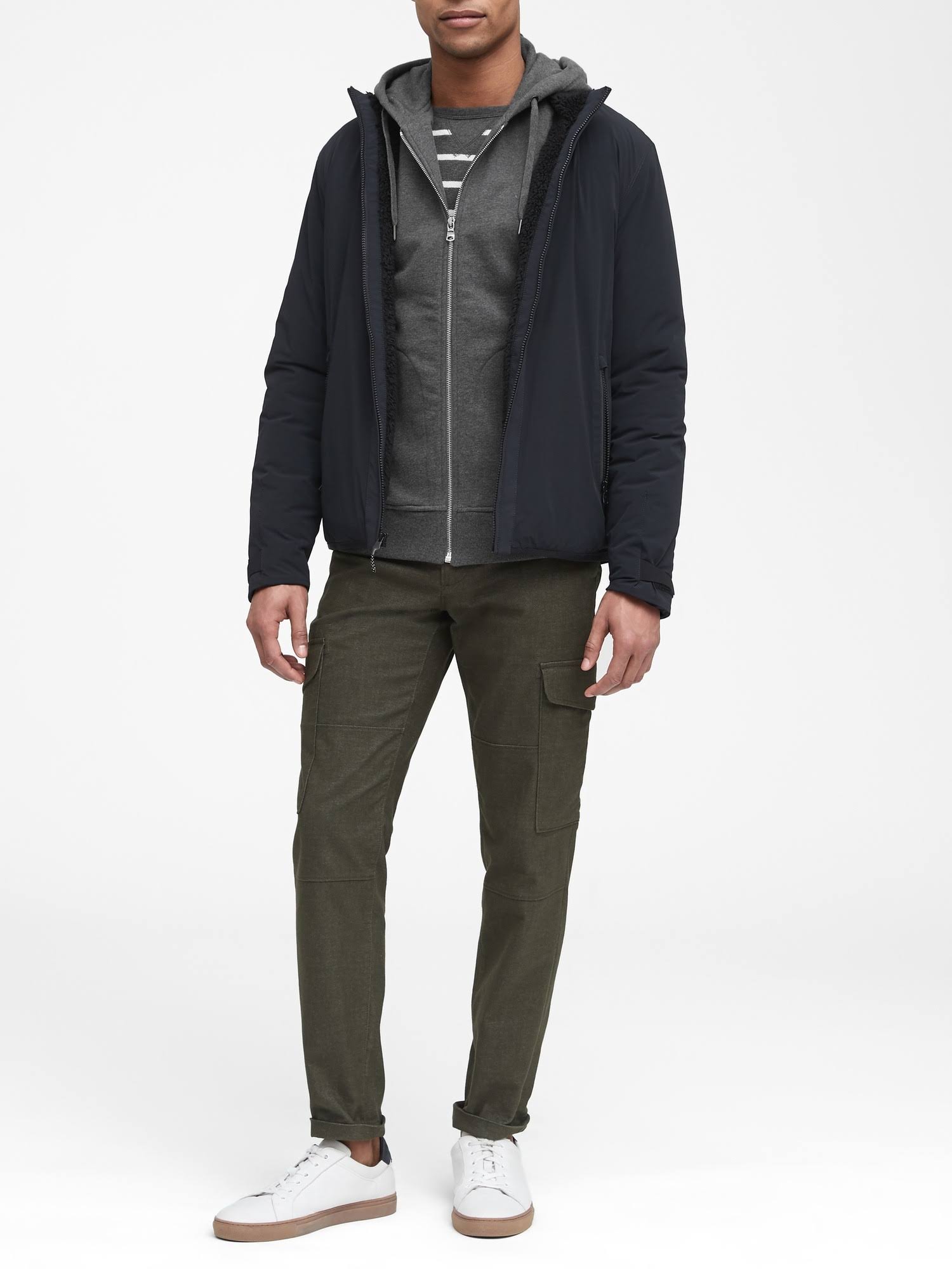 Banana Republic Men's French Terry Hoodie Dark Heather Gray Size S