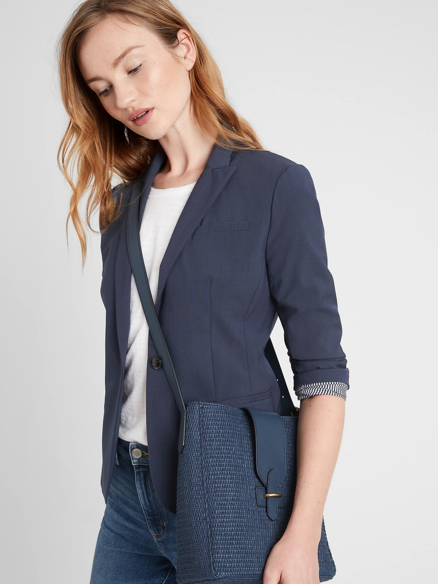 Banana Republic Women's Petite Classic-Fit Washable Italian Wool-Blend Blazer Navy Petite Size 12