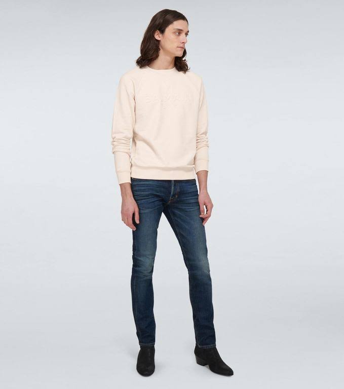 Balmain Men, Logo Embossed Cotton Sweatshirt, Beige, XXL, Clothing