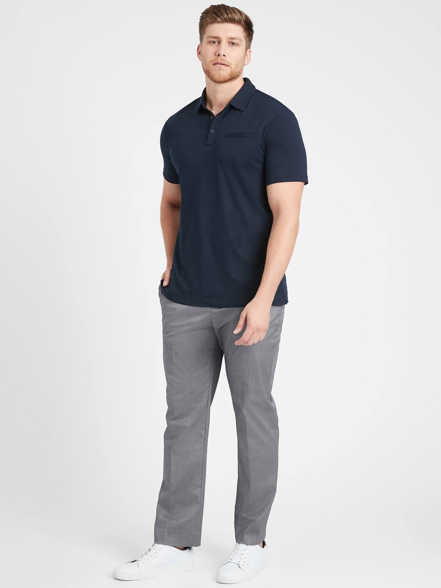 Banana Republic Men's Slim Non-Iron Stretch Cotton Solid Pant Gray Size 35W 30L