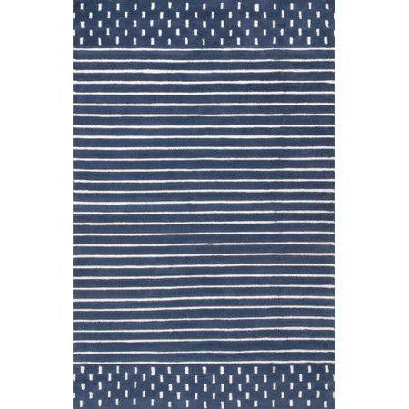 Sangster Striped Handmade Tufted Wool Blue Area Rug Harriet Bee Rug Size: Rectangle 6& x 9&