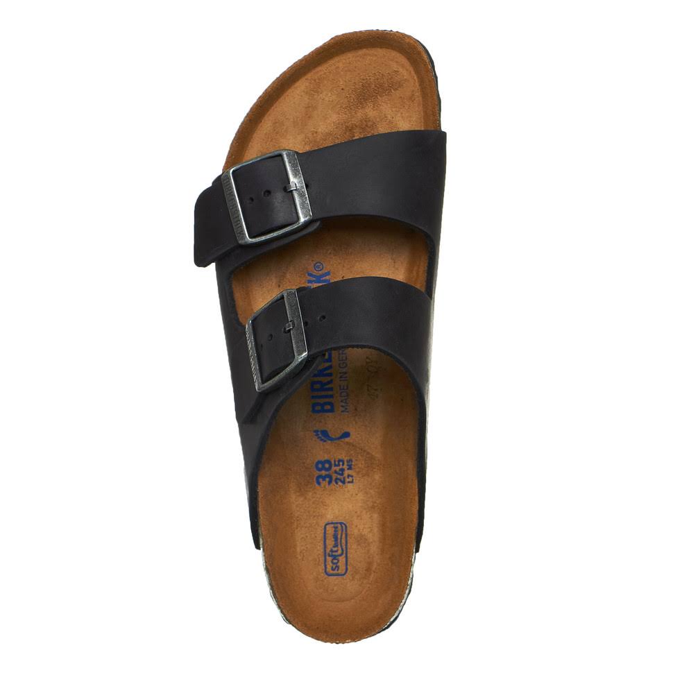 Birkenstock Womens Black Oiled Leather Arizona Slide Sandals