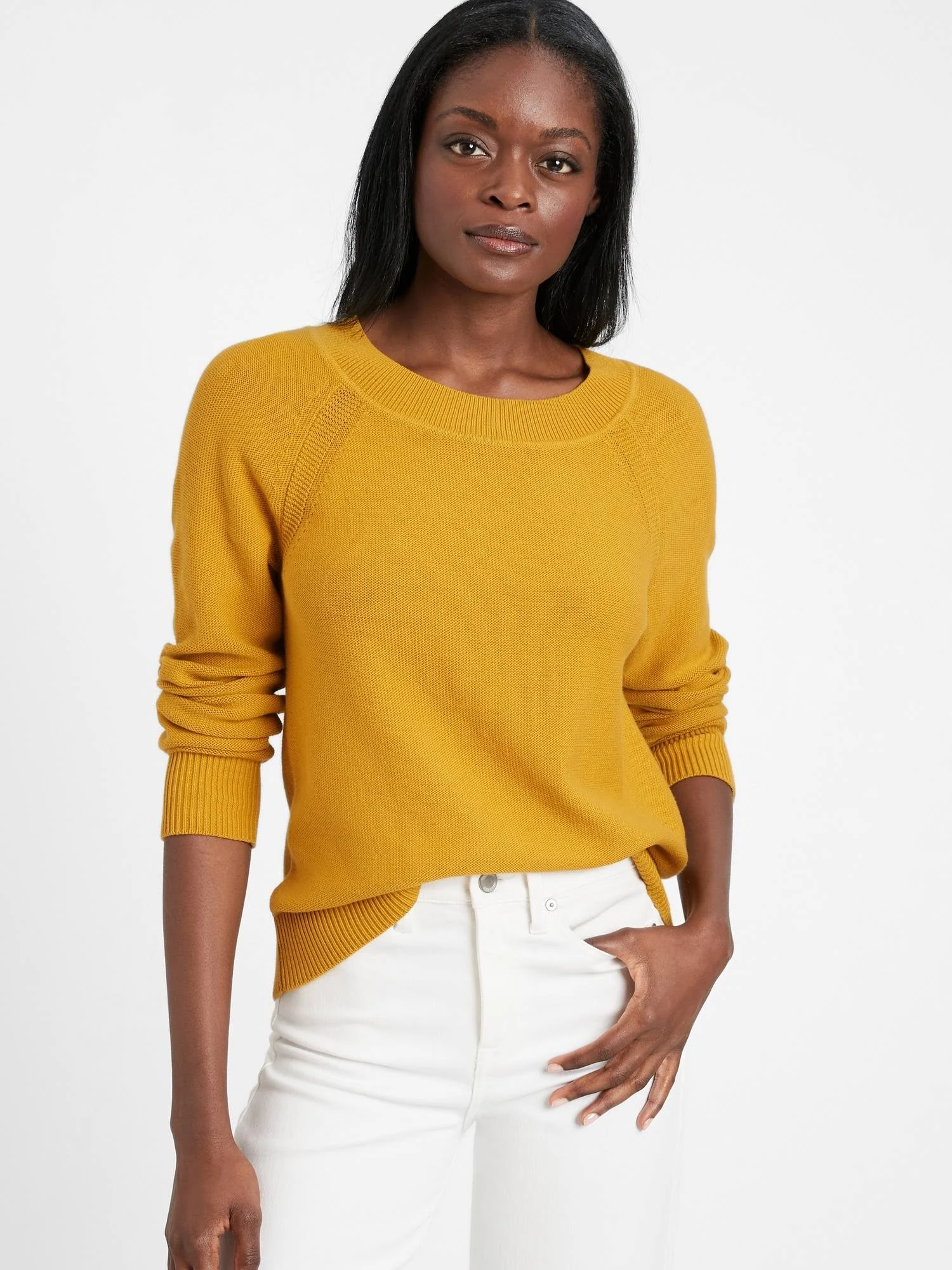Banana Republic Women's Organic Cotton Scoop-Neck Sweater Golden Yellow Size M