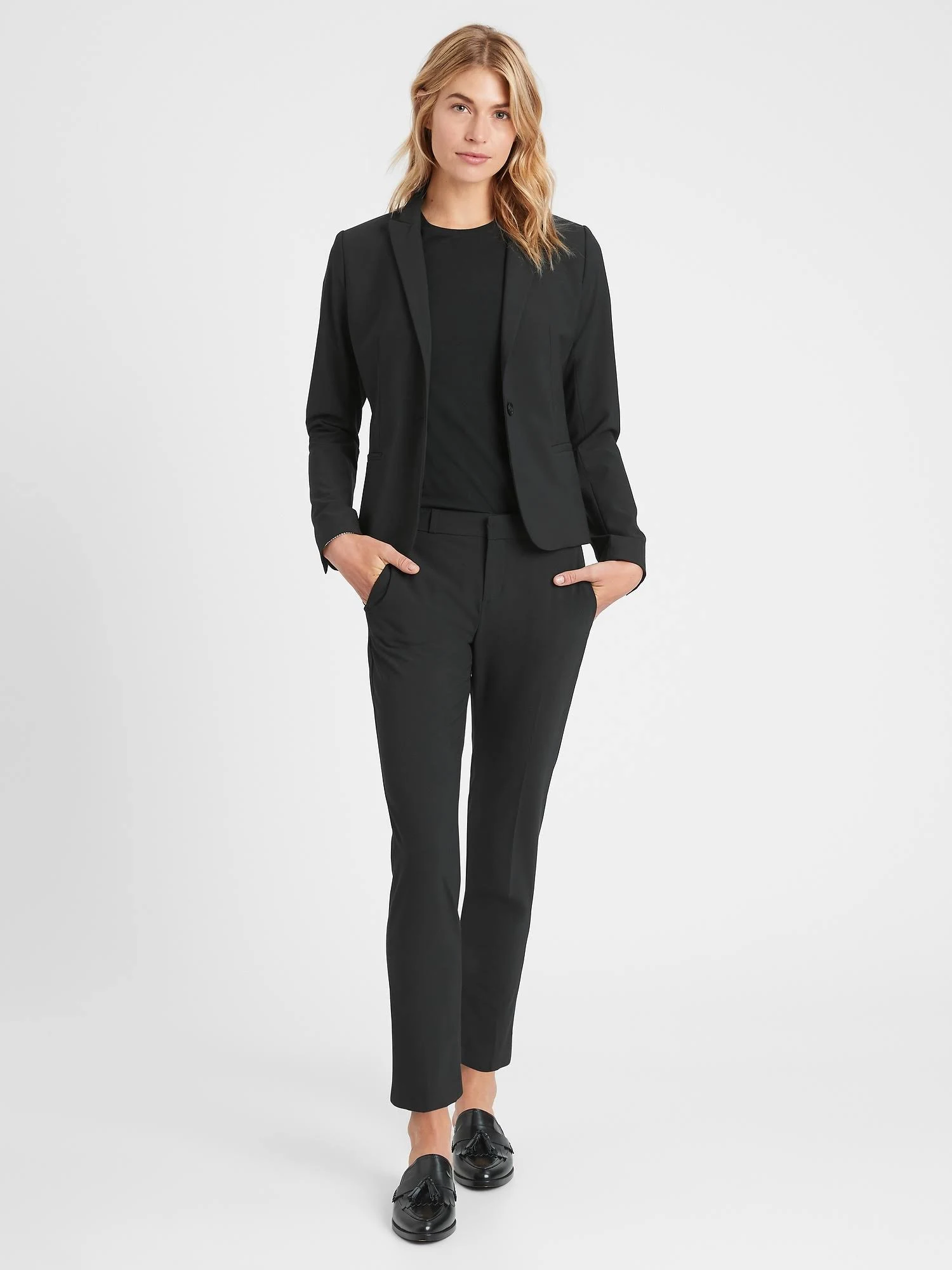 Banana Republic Women's Classic-Fit Washable Italian Wool-Blend Blazer Black Size 0
