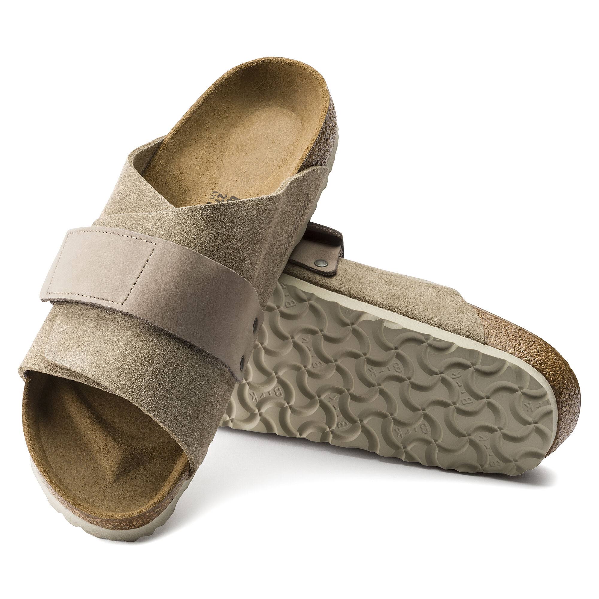 Birkenstock Kyoto Nubuck/Suede Leather Taupe One-Strap Sandals