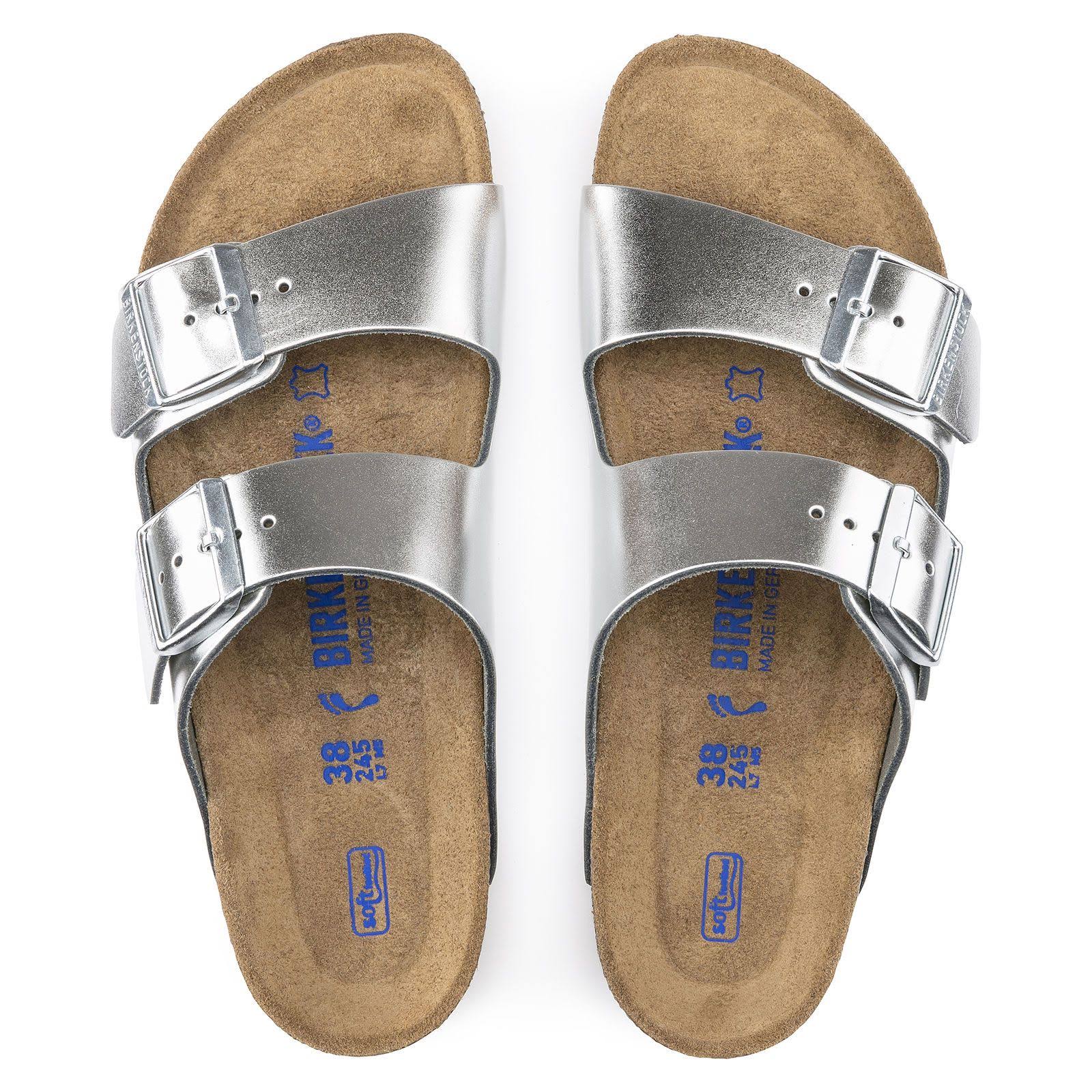 Arizona Soft Footbed Leather Sandal, Metallic Silver, 39
