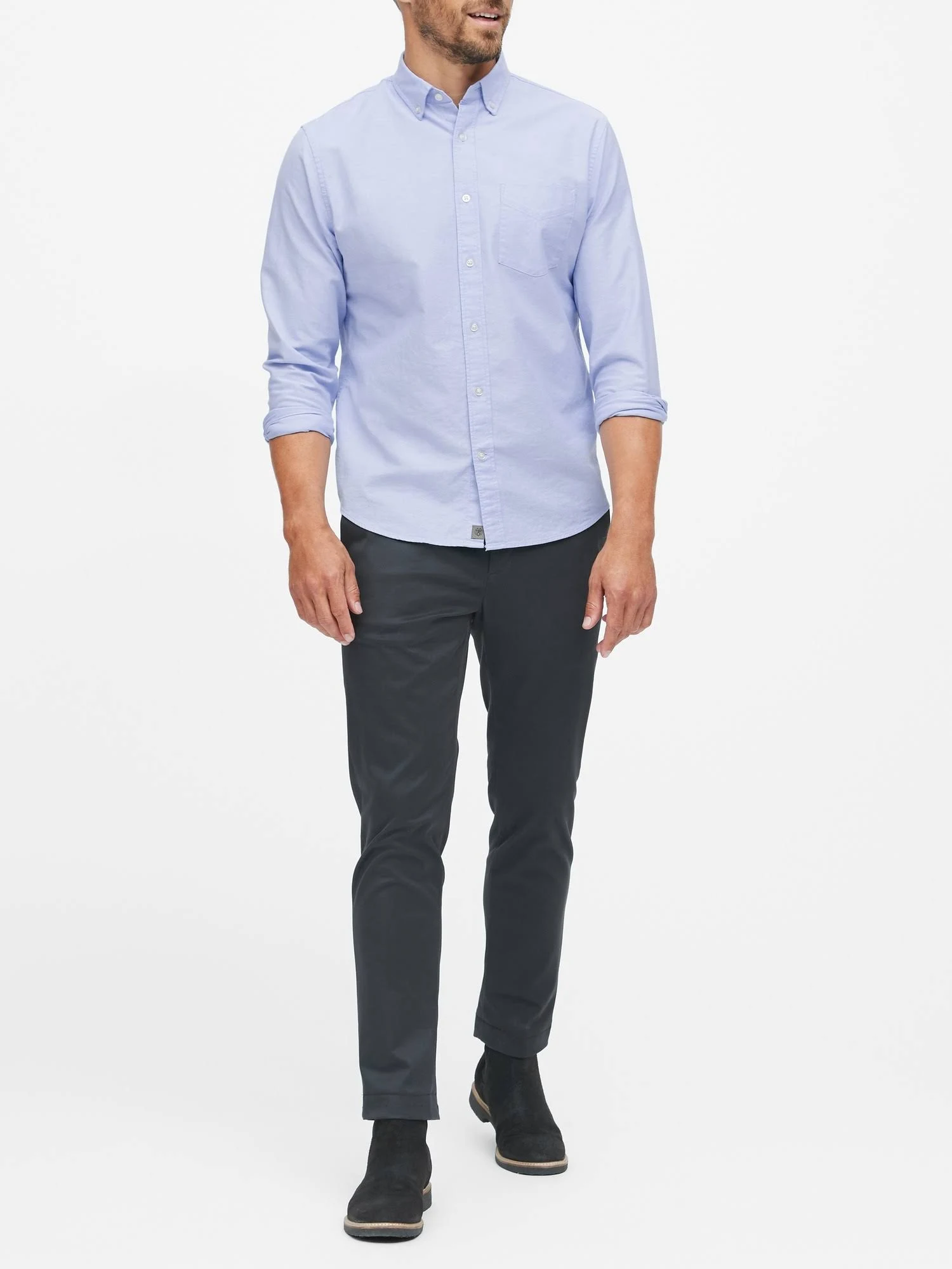 Banana Republic Men's Untucked Standard-Fit Cotton Oxford Shirt Light Blue Size M