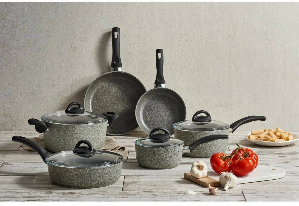 Ballarini Parma 10pc Aluminum Nonstick Cookware Set, Marled Grey