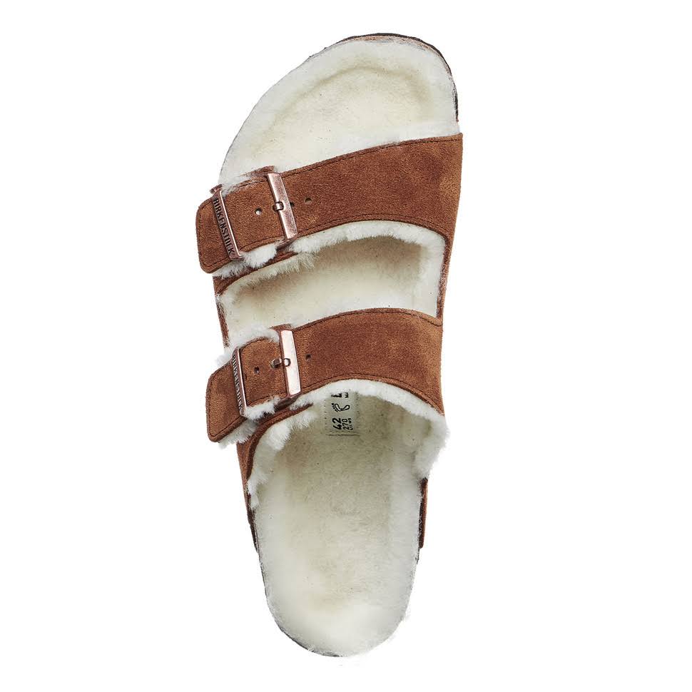 Birkenstock Arizona Suede Leather Mink Shearling Two-Strap Sandals