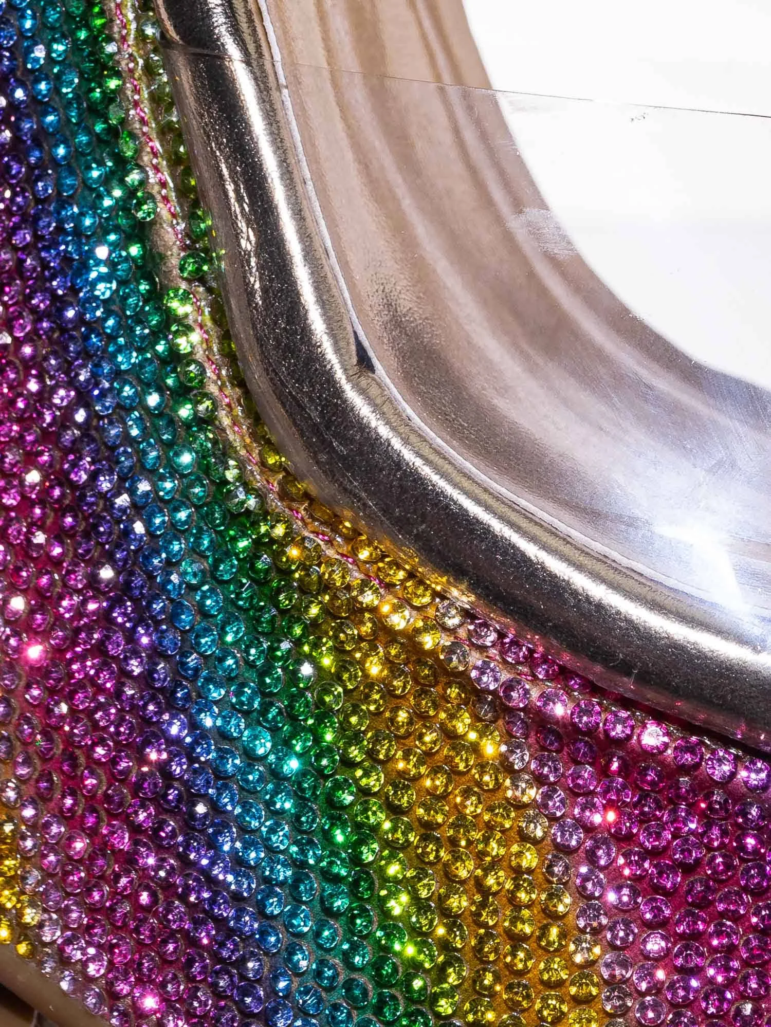 Bamboo Lucite Rhinestone Platform Wedge - Clear Transparent Slipper Sandal, Rainbow
