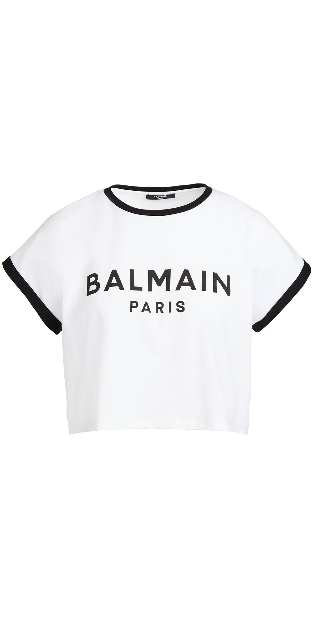 Balmain White & Black Cropped Flocked Logo T-Shirt