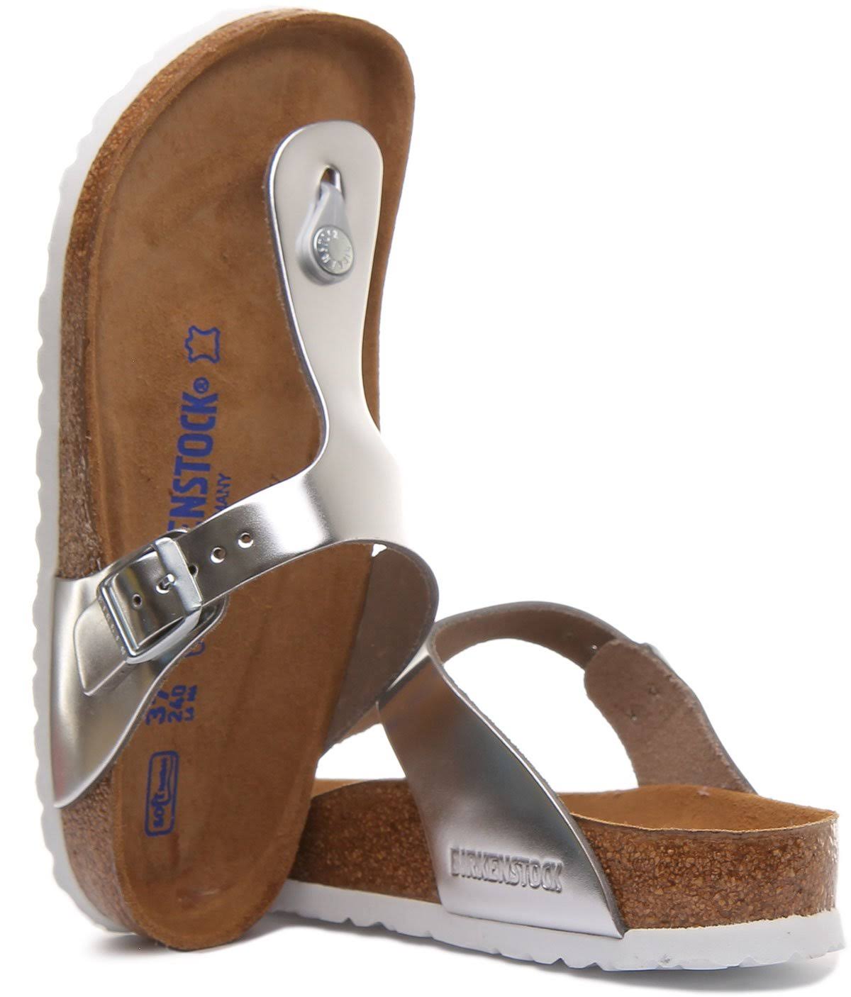 Birkenstock Gizeh Natural Leather Metallic Silver Thong Sandals