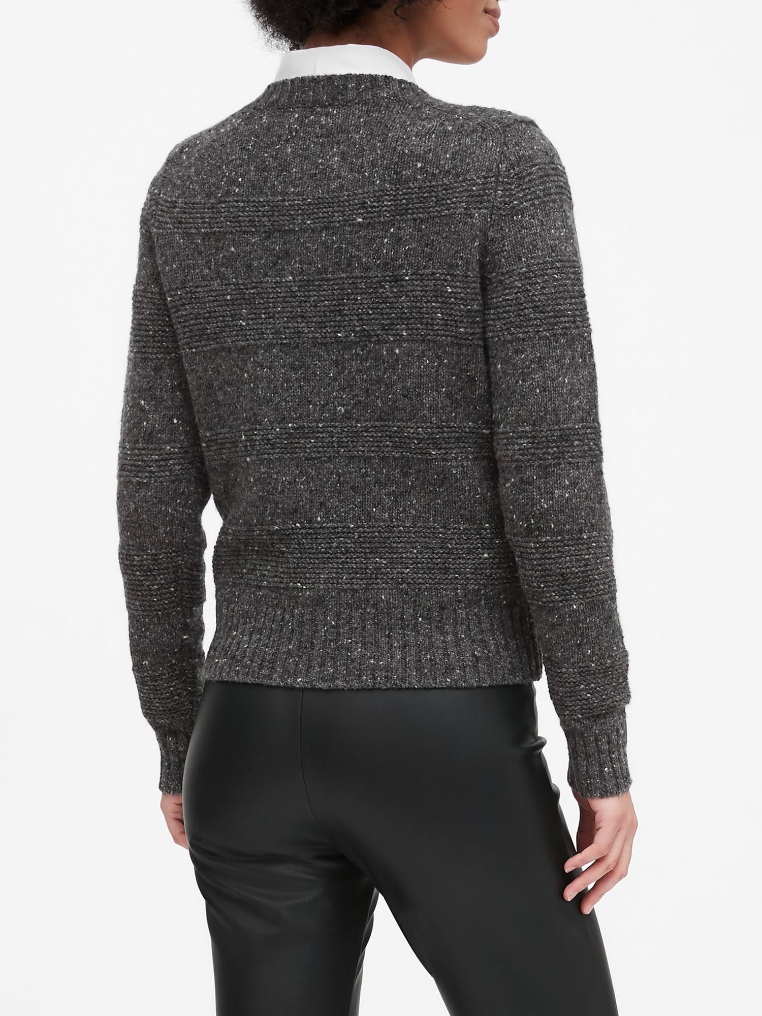 Banana Republic Women's Textured-Stripe Sweater Heather Charcoal Gray Size M