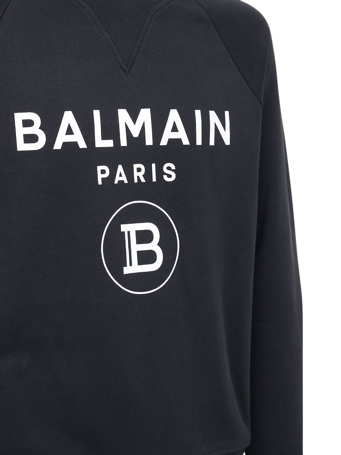 Balmain | Men Logo Print Cotton Jersey Sweatshirt Black Xs