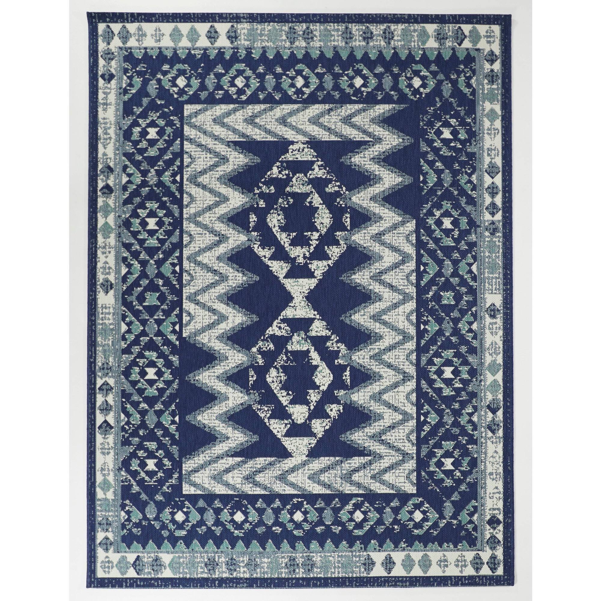 Augusto Border Indoor/Outdoor Area Rug - 2& x 7& Runner - Dark Blue
