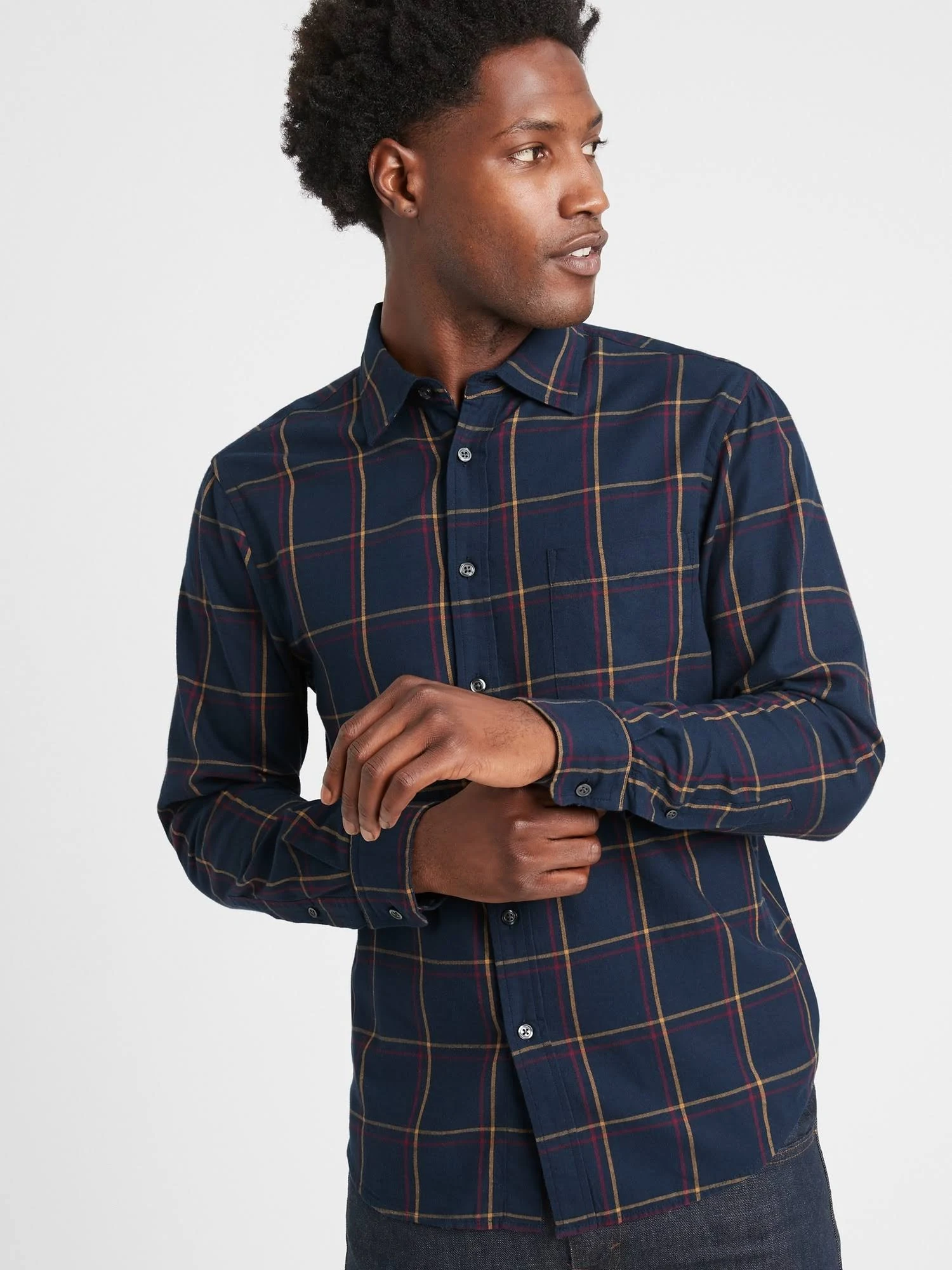 Men's Slim-Fit Untucked Flannel Shirt Blue Multi