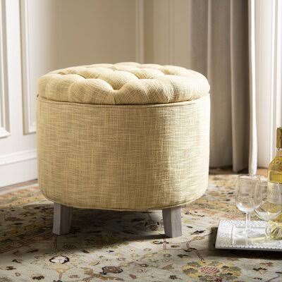 Maiden 20.8x22 Tufted Round Storage Ottoman Fabric: Gold