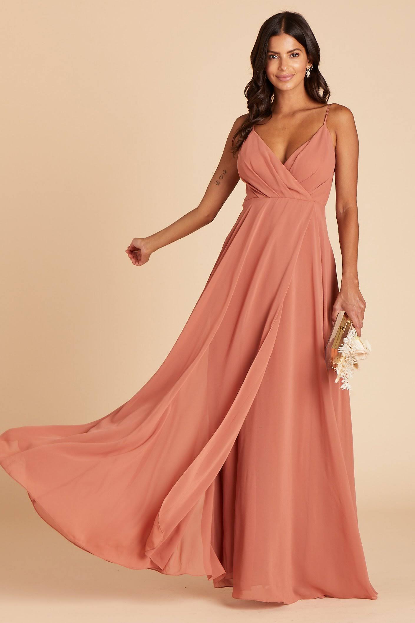 Birdy Grey Kaia Chiffon Bridesmaid Dress in Terracotta S / Terracotta