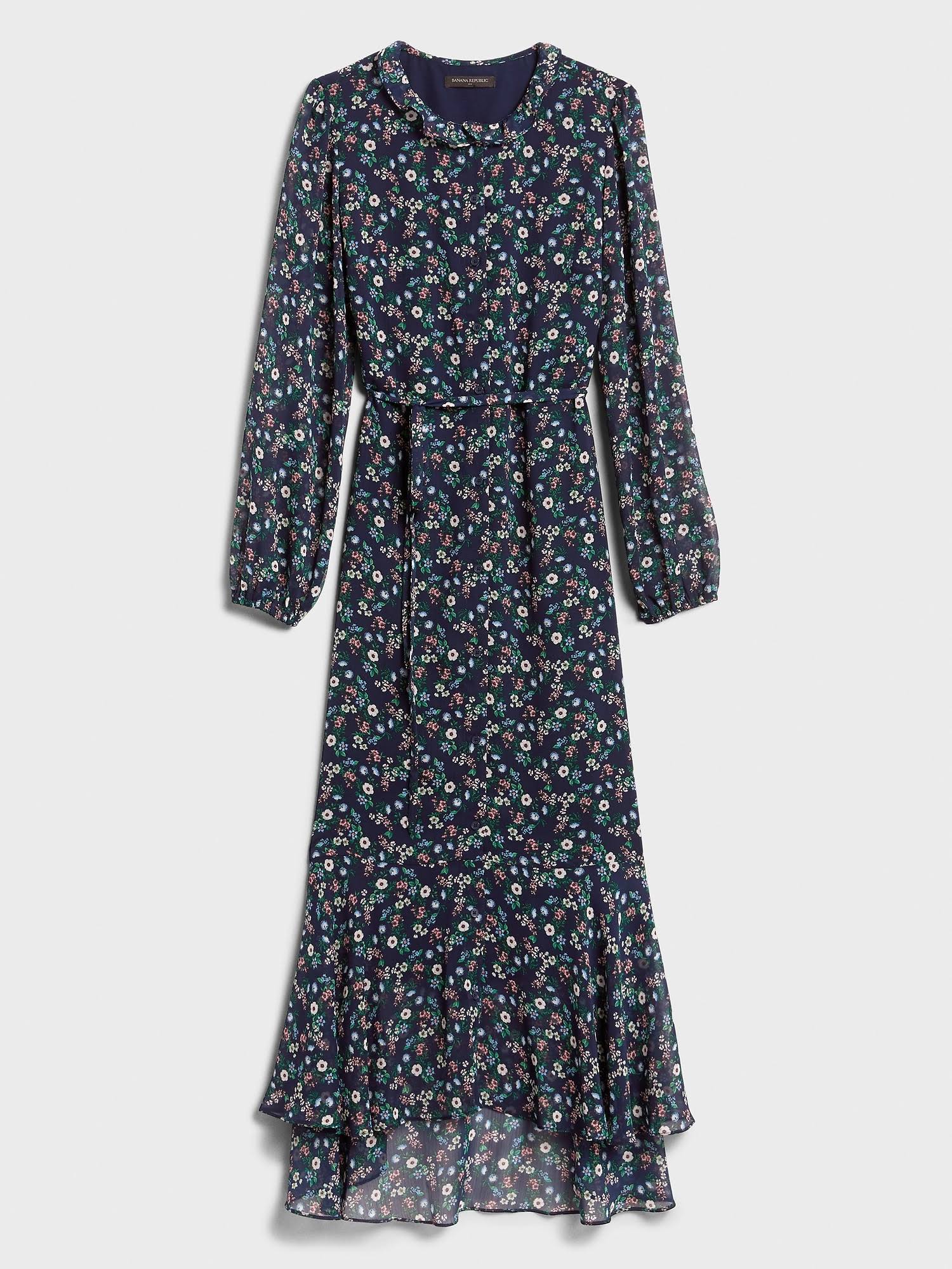 Banana Republic Factory Women's Midi Shirt Dress Navy Floral Print Big and Tall Size 12