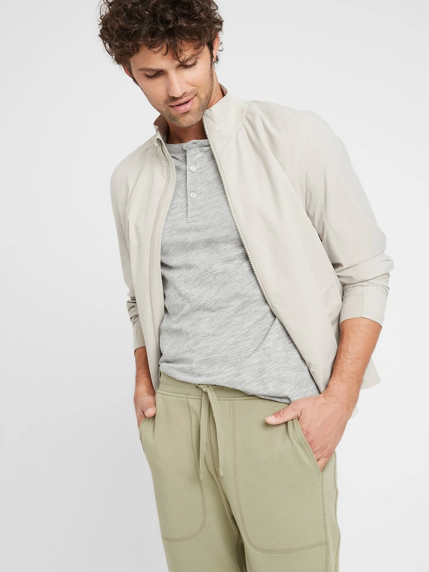 Banana Republic Men's Organic French Terry Jogger Green Cardoon Size L