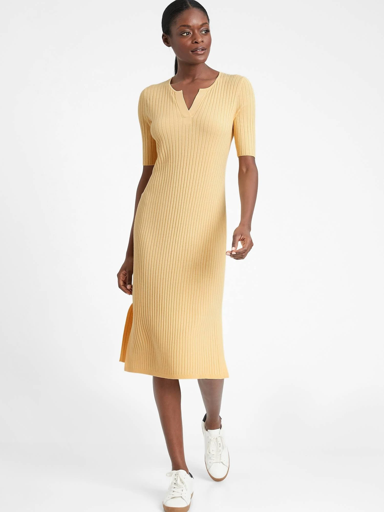 Banana Republic Women's Ribbed Sweater Dress Butter Cookie Tall Size XL