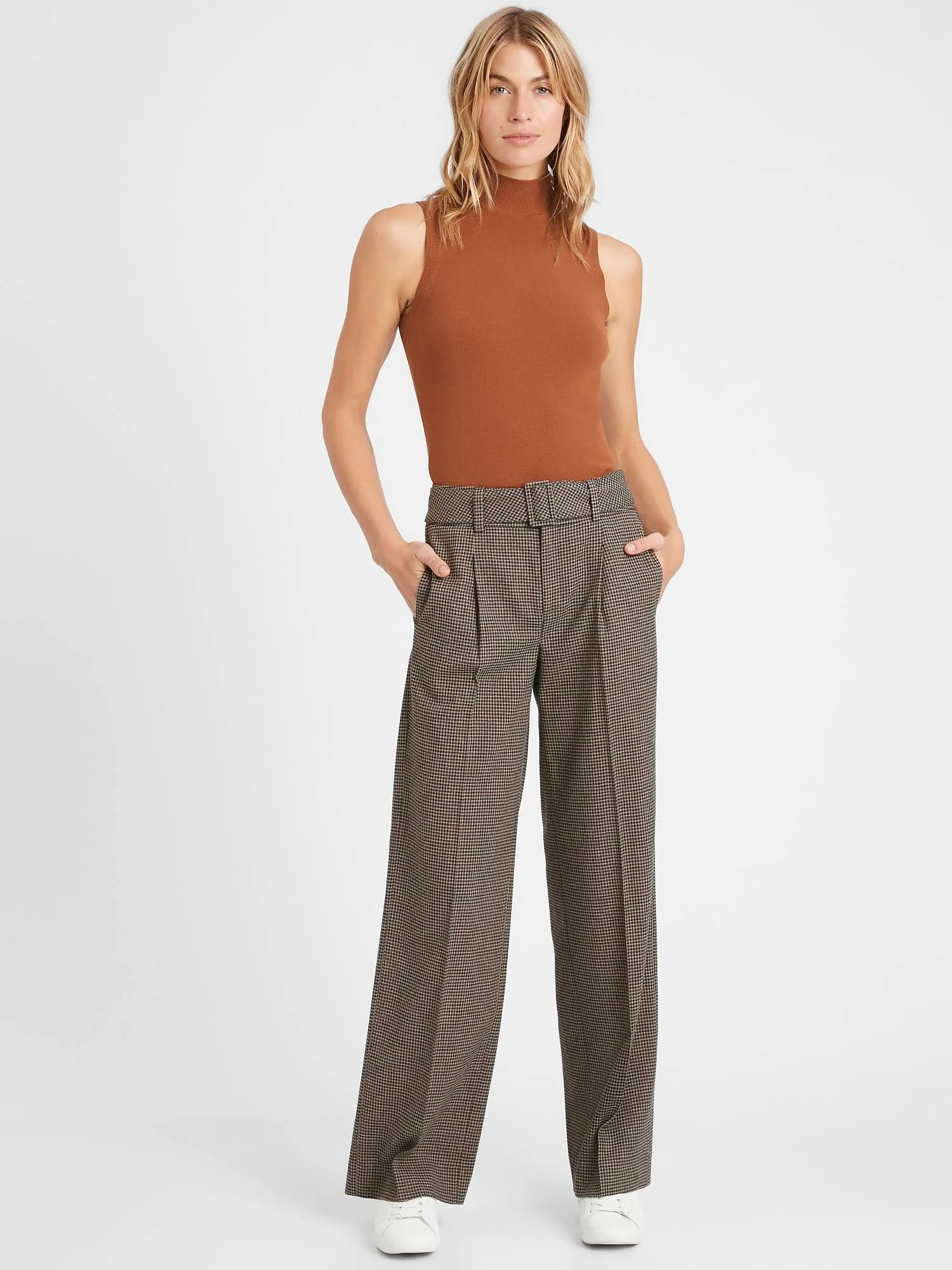 Banana Republic Women's High-Rise Slim Wide-Leg Flannel Pant Plaid Size 0 Regular