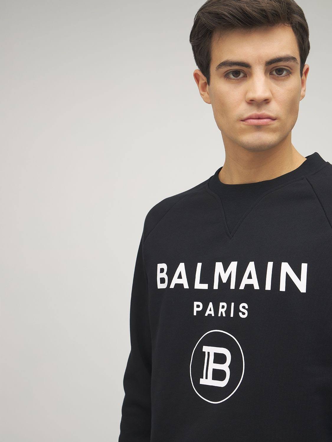 Balmain | Men Logo Print Cotton Jersey Sweatshirt Black Xs