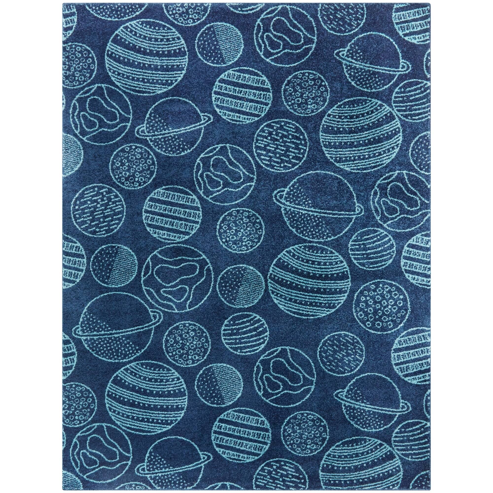 Taylor & Olive Planets Rug for Kids Boys and Girls - 5&3x22 x 7& - Blue/White