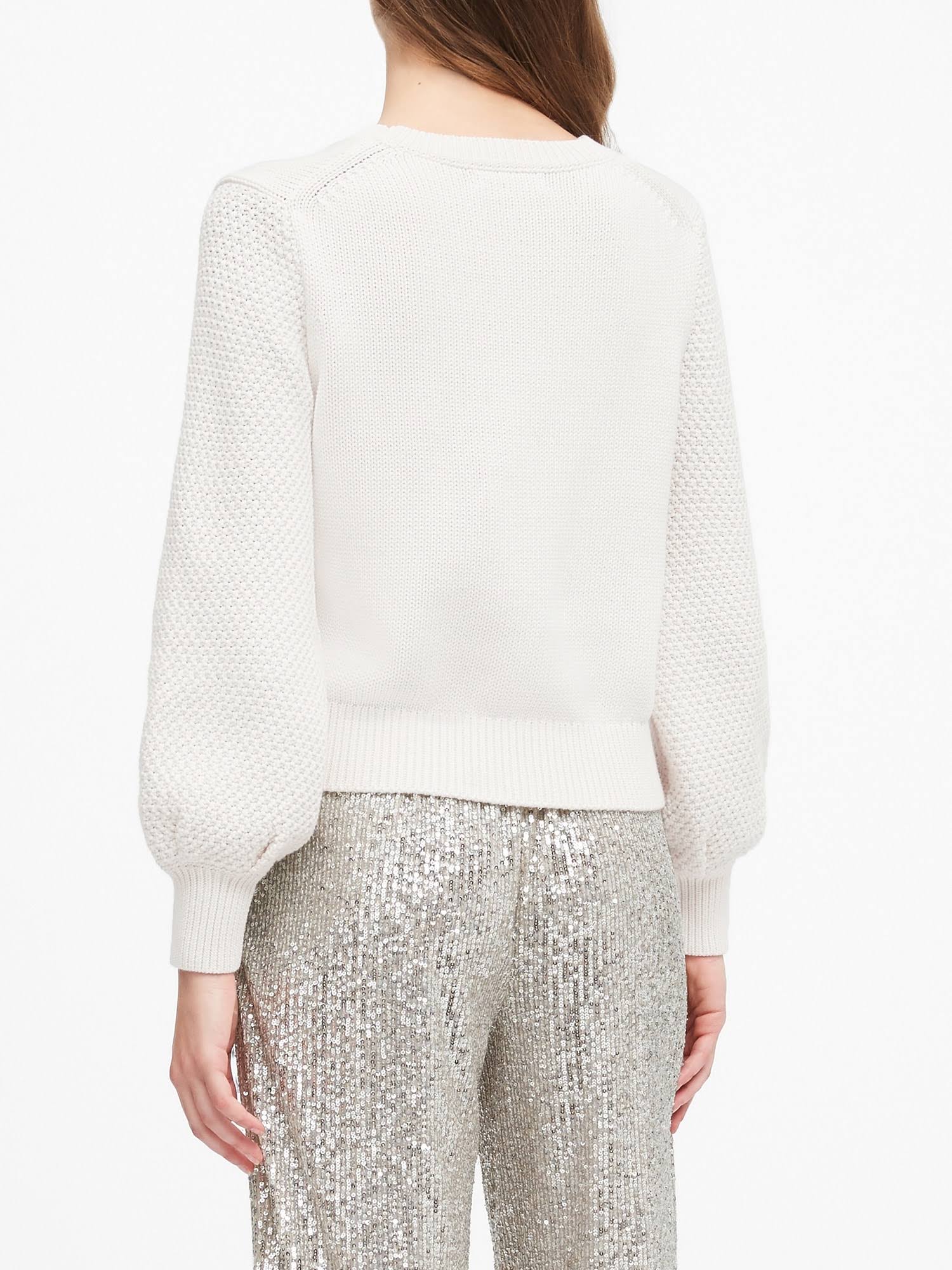 Banana Republic Women's Cotton-Blend Balloon-Sleeve Sweater Ivory White Size XXL