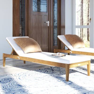 Zeman Reclining Chaise Lounge with Cushion Birch Lane Frame Color: Natural Frame/Beige Cushion