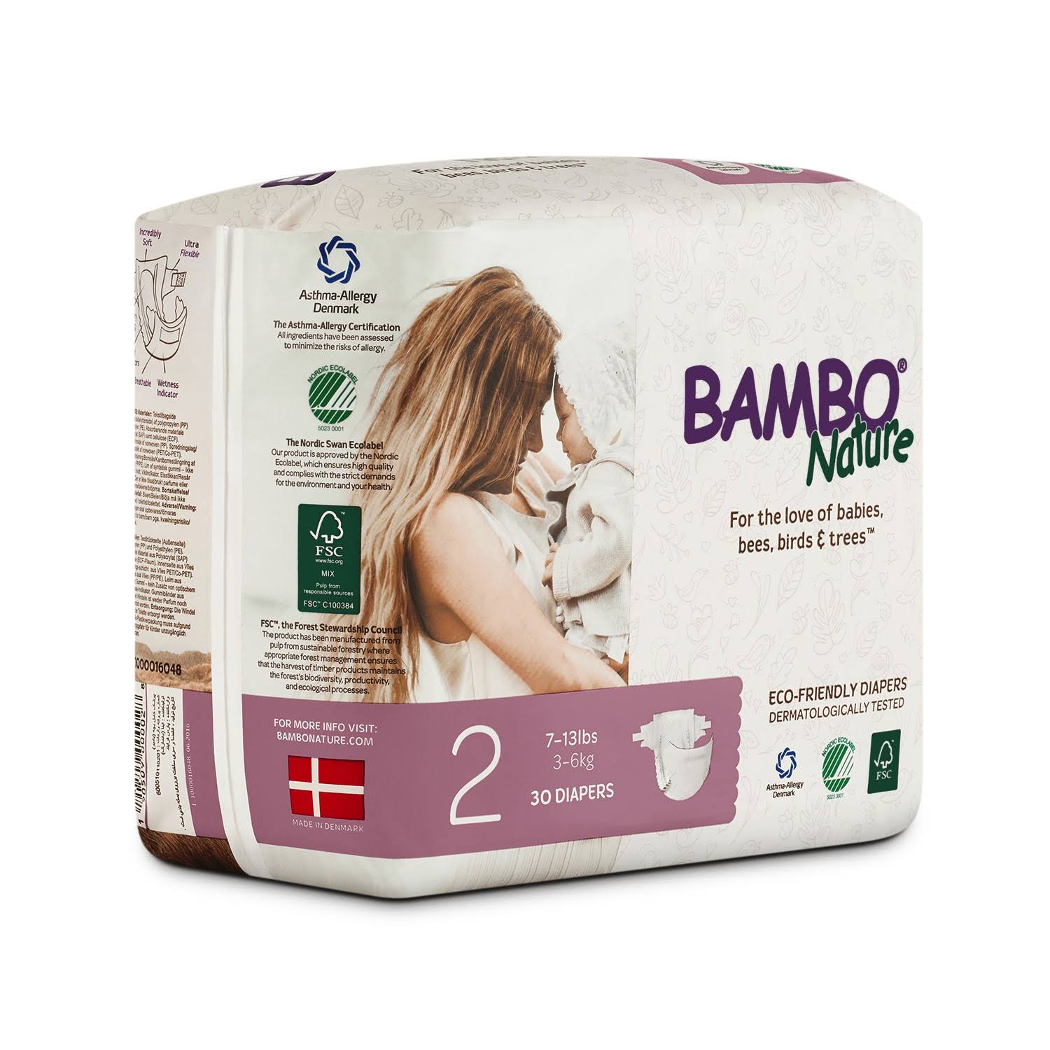 Bambo Nature Premium Baby Diapers, Size 2, 180 Count (6 Packs of 30), White