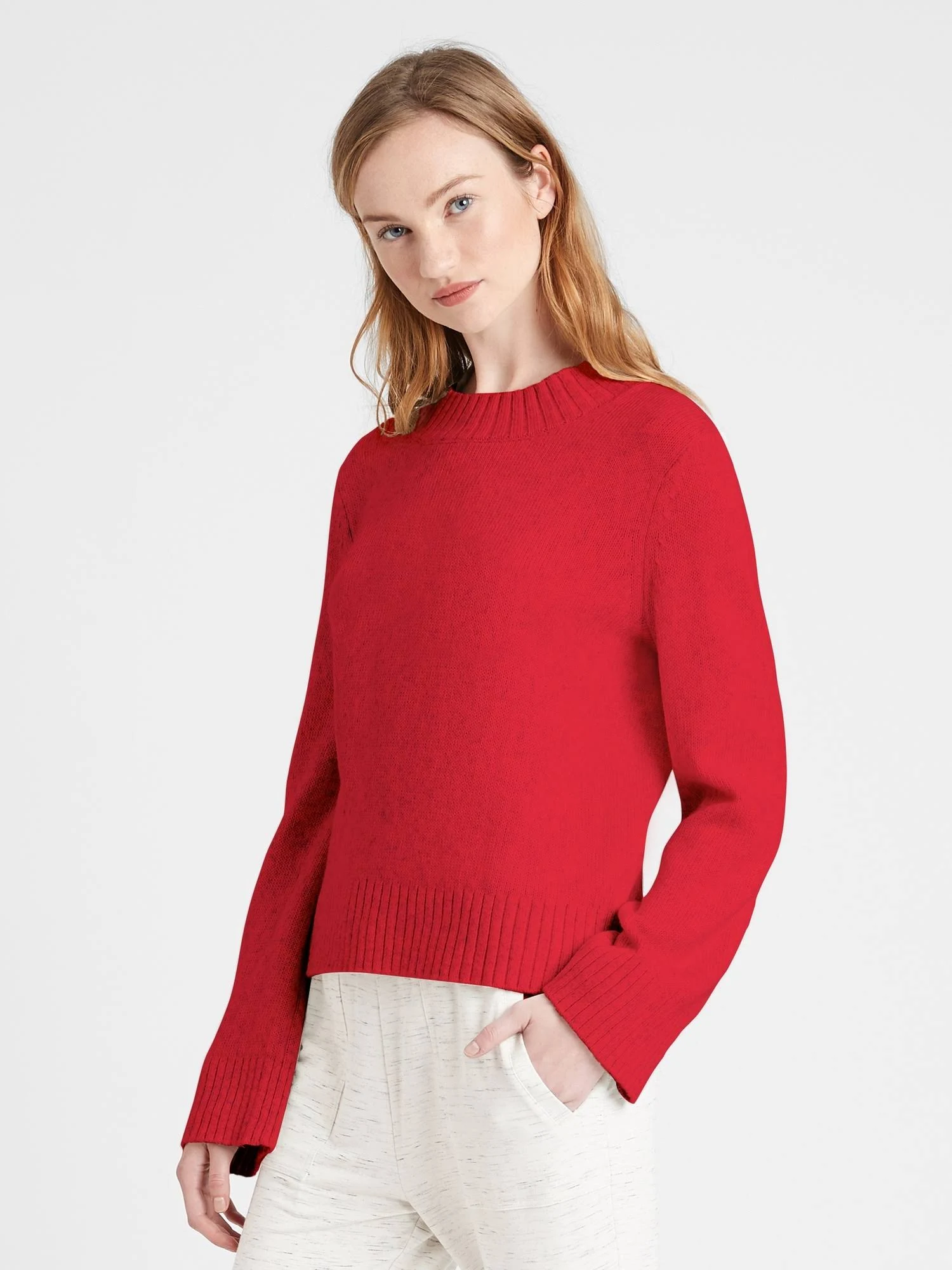 Banana Republic Women's Cotton-blend Bell-Sleeve Sweater Bright Red Size S