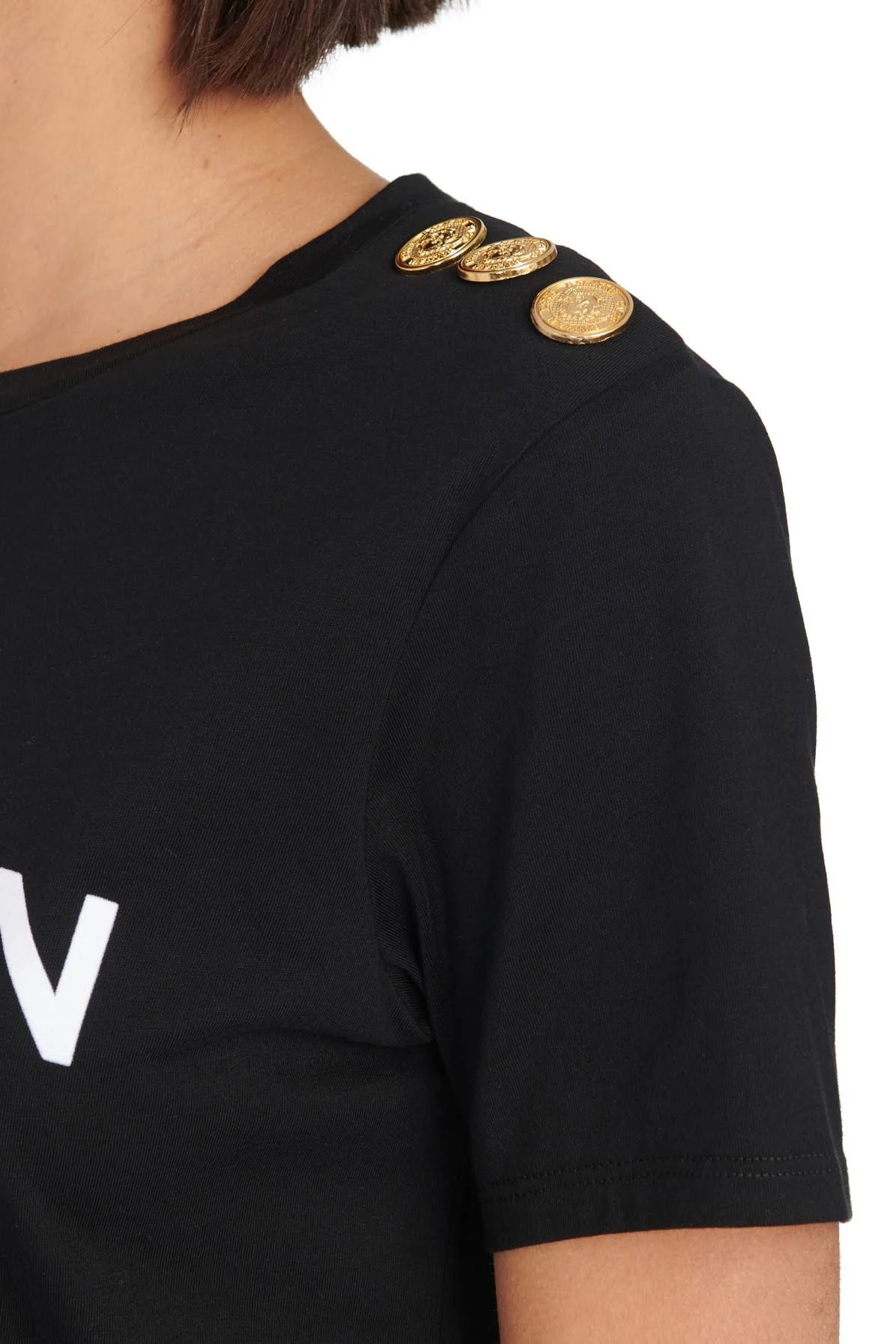 Balmain - Logo Buttoned T-Shirt, Women , Black