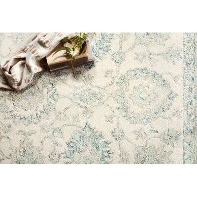 Fleshman Oriental Handmade Hooked Wool Ivory/Blue Area Rug Birch Lane Rug Size: Rectangle 5& x 7&6x22