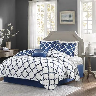 Reversible Comforter Set Size: California King Comforter + 8 Additional Pieces, Color: Navy