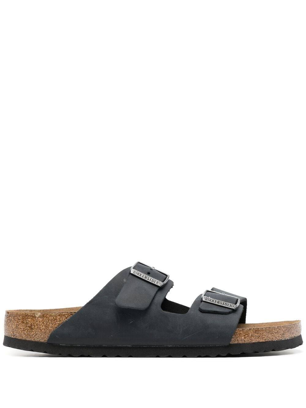 Birkenstock Womens Black Oiled Leather Arizona Slide Sandals