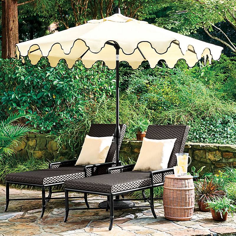 Bunny Williams Mughal Arch Patio Umbrella Canvas Sand with Black Trim - Ballard Designs