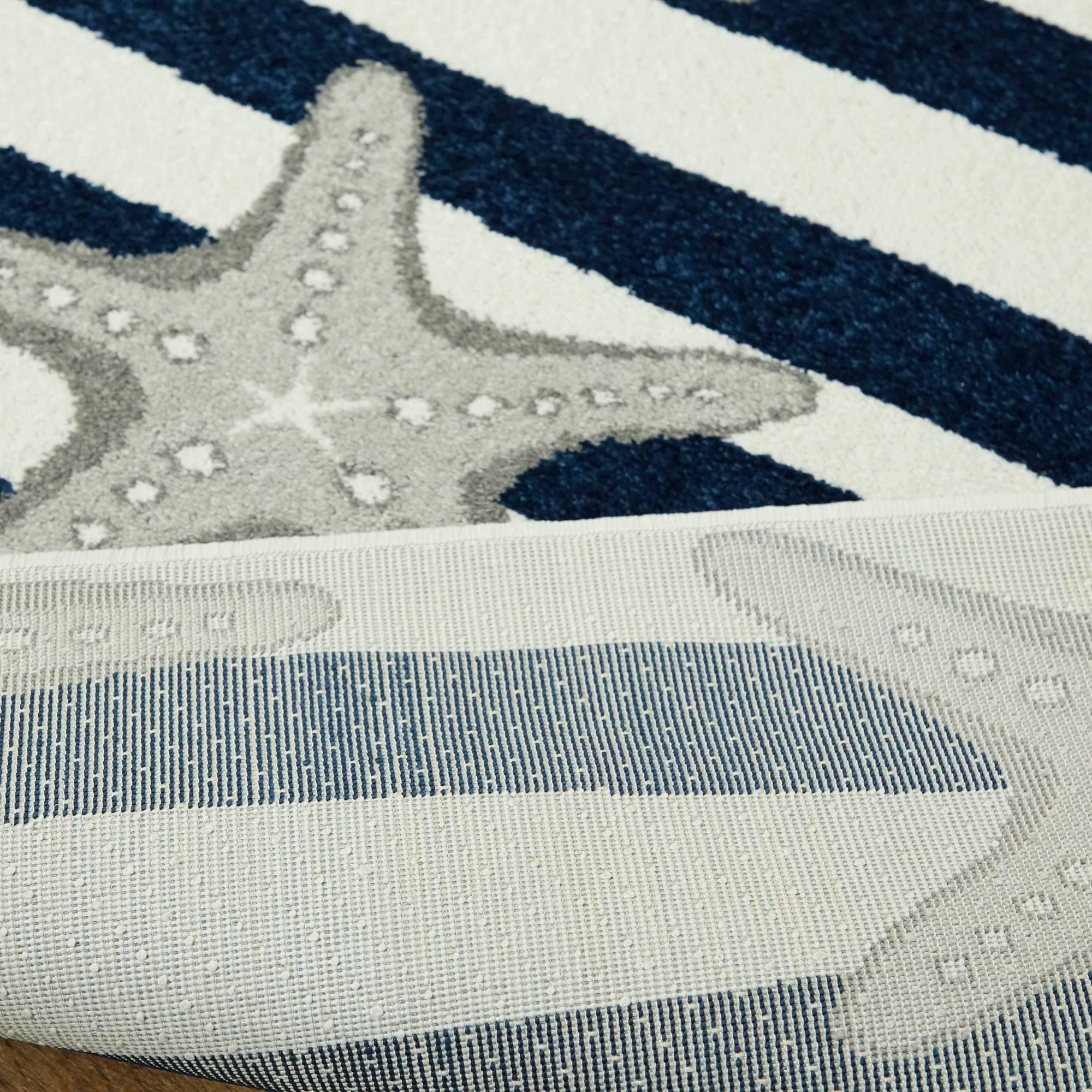 BALTA Sereia Starfish Print Striped Navy/Teal 8 ft. x 10 ft. Area Rug