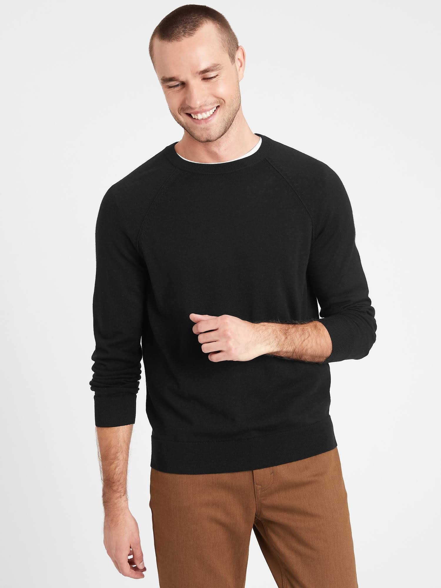 Banana Republic Men's Italian Merino Crew Sweater-Neck Sweater Black Size S