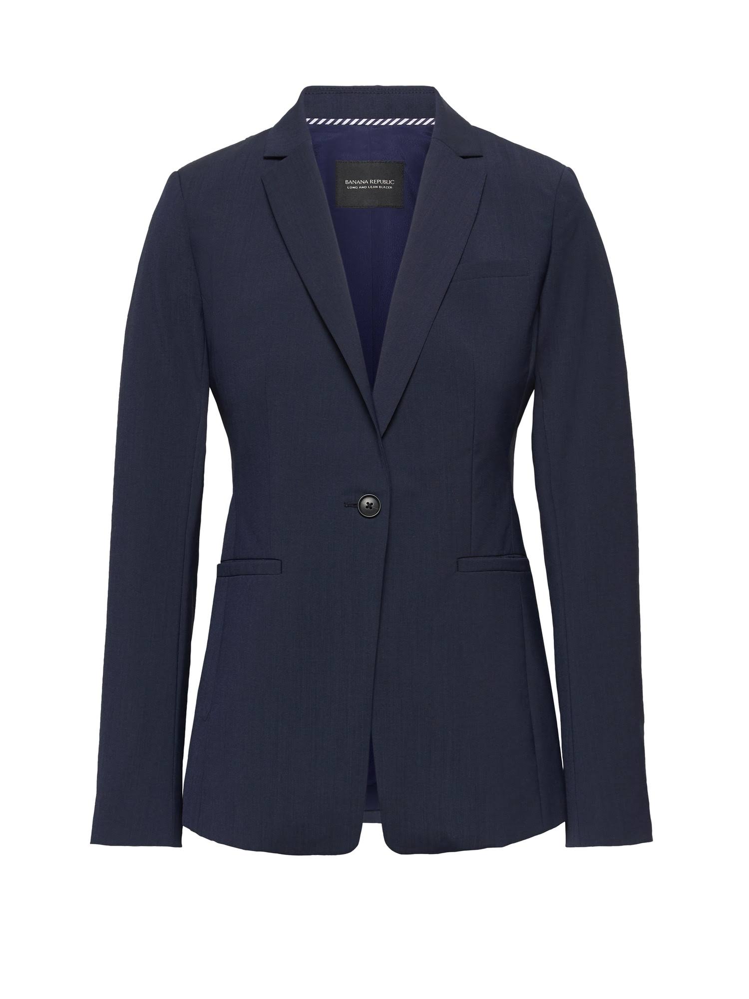 Banana Republic Women's Long & Lean-Fit Washable Wool-Blend Blazer Navy Blue Size 2