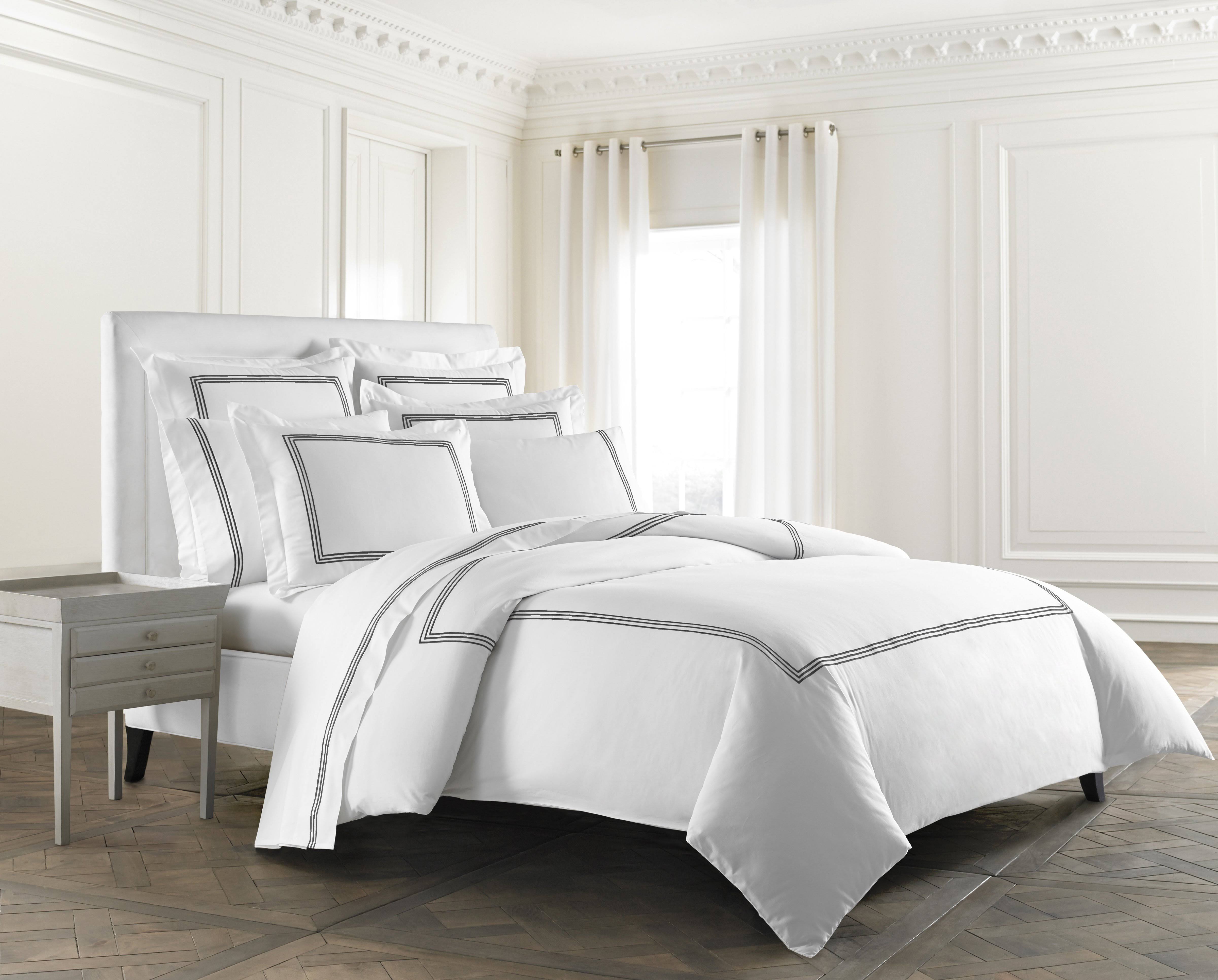 Cassadecor Black Embroidered Triple Line Bedding Euro Sham