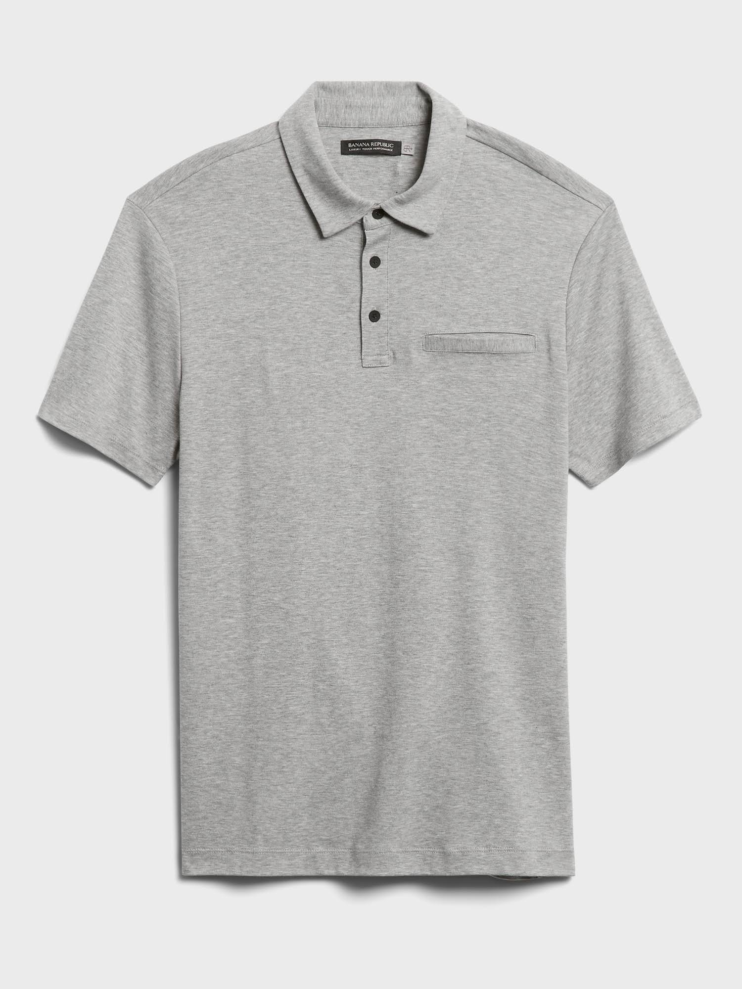 Banana Republic Men's Luxury-Touch Performance Golf Polo Shirt Heather Light Gray Size L